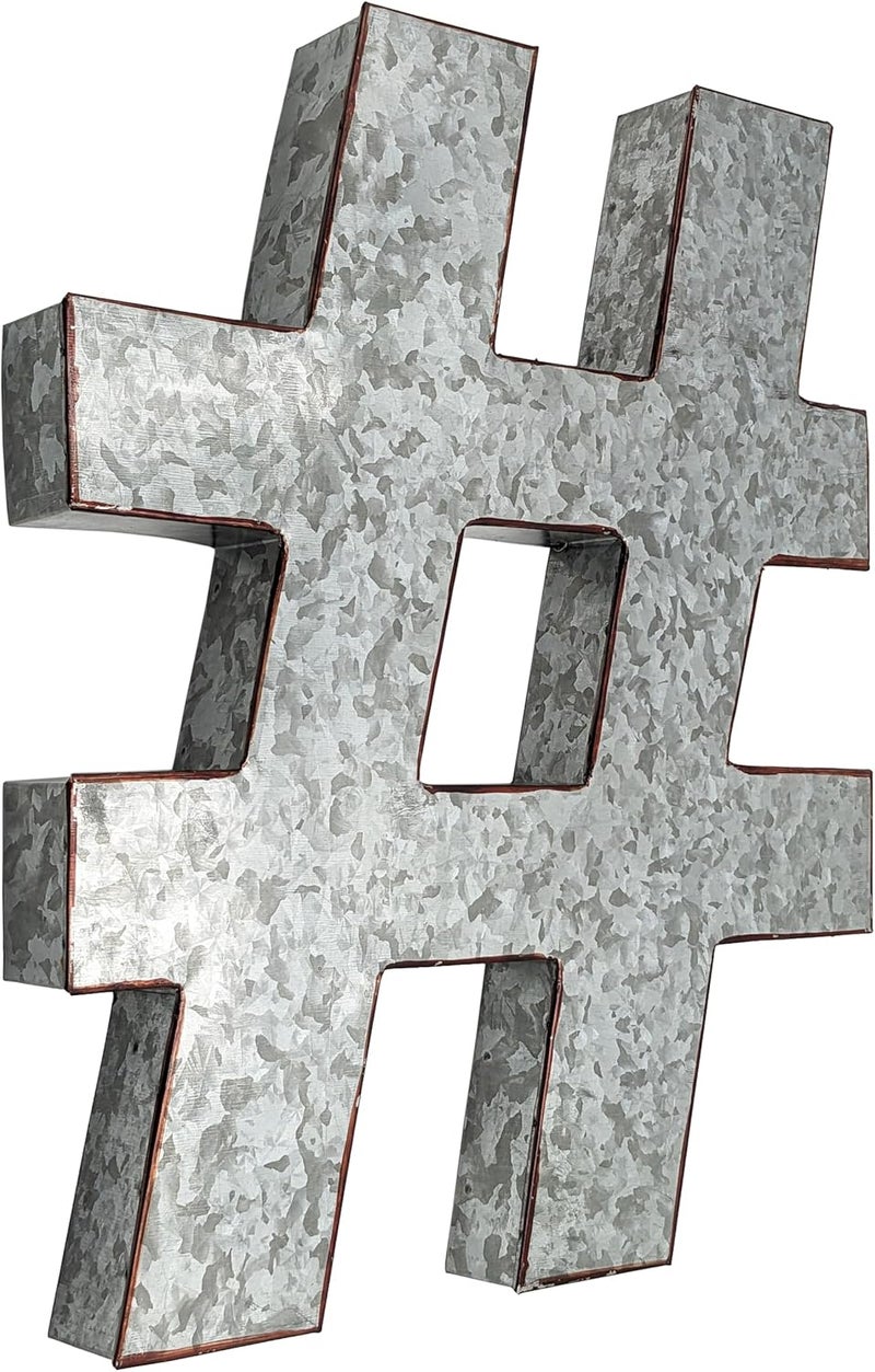 Science Purchase 20" Metal # (Hashtag) Wall Decor, Silver with Rusted Edges, Galvanized Wall Mountable Decoration for Country, Mid-Century, or Farmhouse Themed Room or Event - Image 1